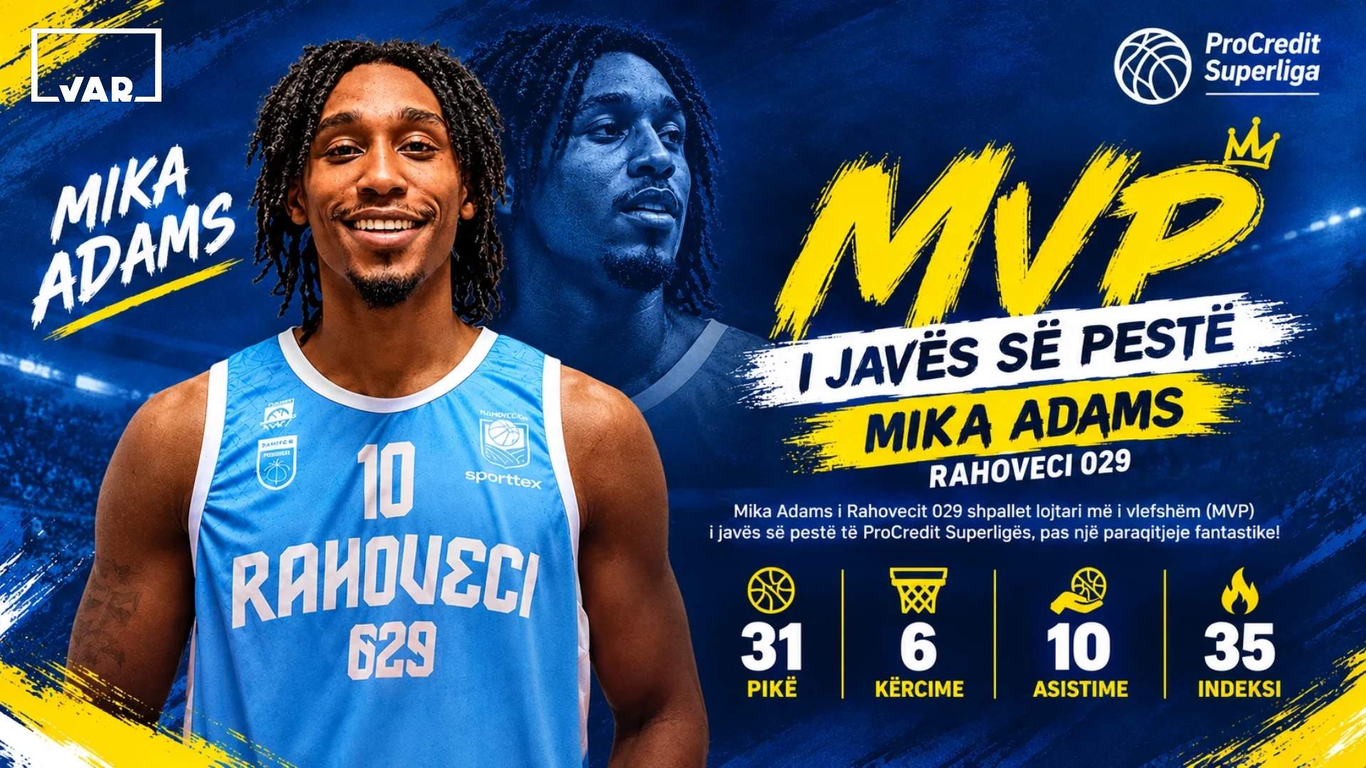 Mika Adams shpallet MVP i javës së pestë në ProCredit Superligë