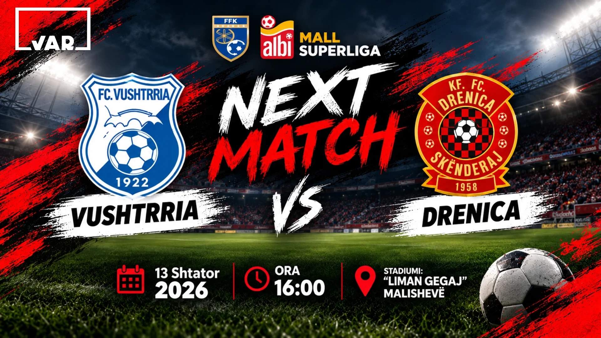 FC Vushtrria dhe FC Drenica përballen të dielën pa praninë e tifozëve në Malishevë